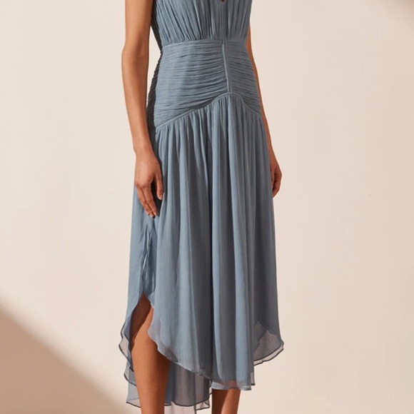 SHONA JOY — LAUREN CROSS FRONT MIDI DRESS - DUSTY BLUE - Picture 2 of 10